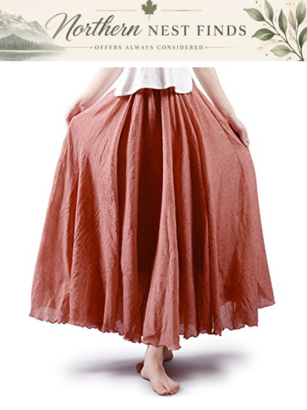Aeslech Women's Long Maxi Skirt 100% Cotton Elastic Waist Bohemian Beach Summer